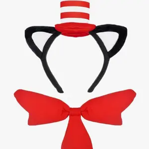 Cat Ear Headband with Hat, Striped Hat and Bow Tie Set, Cat Costume for Women and Men, Halloween Party Gift