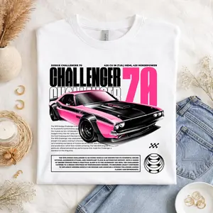 1970 Dodge Challenger TA T-Shirt, Classic American Muscle Car Tee, Pink Cyberpunk Challenger 70 Shirt, 426 Hemi Mopar Gift for Car Guy