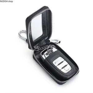 Car Key Cases, Premium Mirror-Style Zipper Car Key Holder Bag, Universal Car Key Cover with Key Ring, Fashion Car Key Pouch for Men & Women, Black