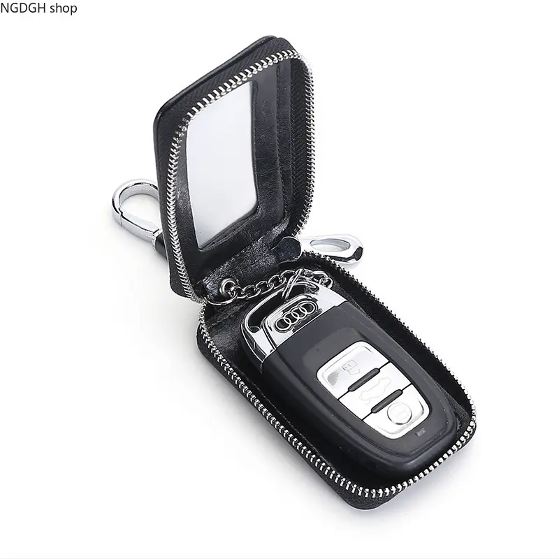 Car Key Cases, Premium Mirror-Style Zipper Car Key Holder Bag, Universal Car Key Cover with Key Ring, Fashion Car Key Pouch for Men & Women, Black