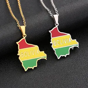 Bolivia map pendant necklace Sky City necklace Stainless steel necklace Unisex national style titanium steel new fashion accessories