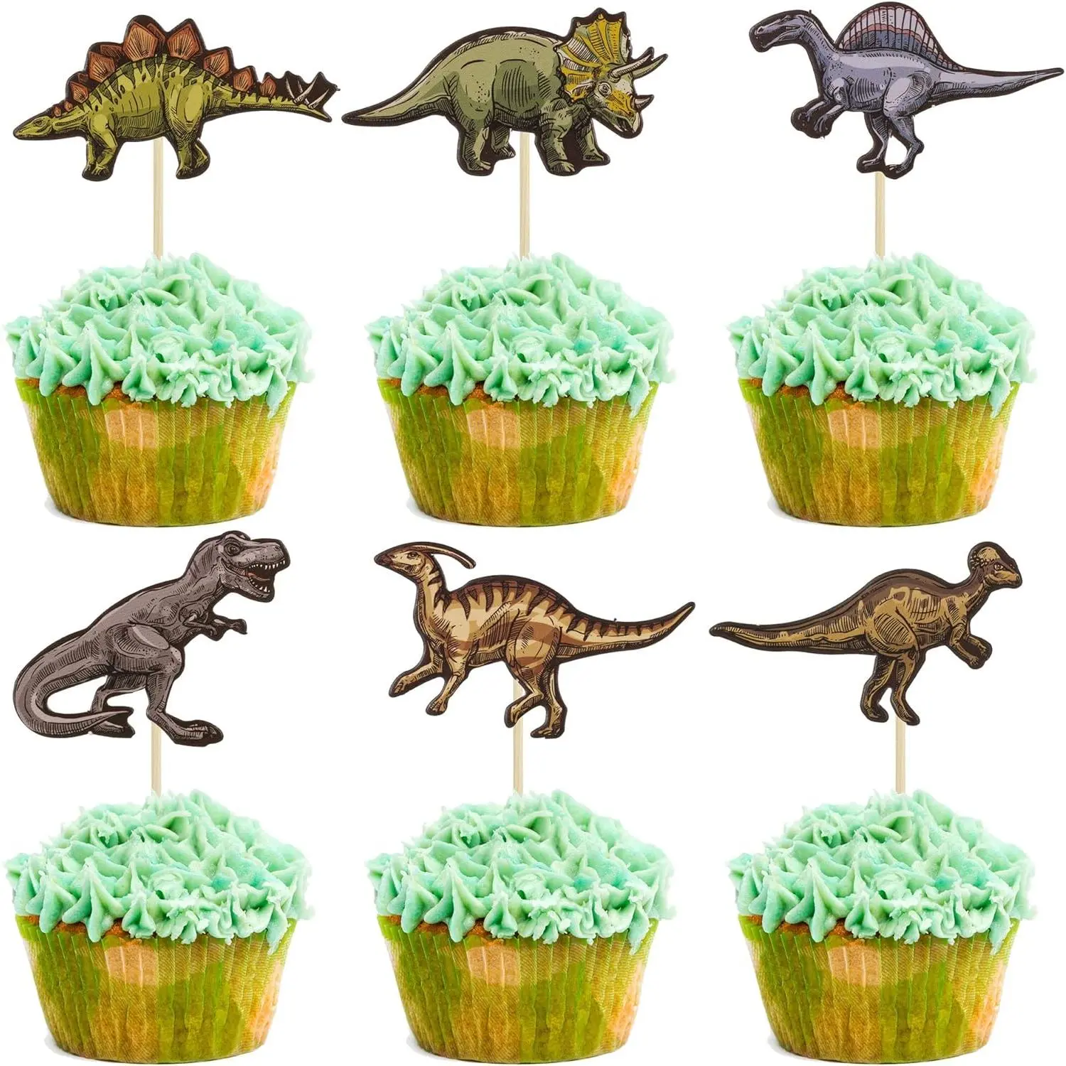 36Pcs Dinosaur Cupcake Toppers Roar Dinosaur Cupcake Picks Dino Cake Decorations for Kids Boys Dinosaur Theme Birthday Babyshower Party Decorations