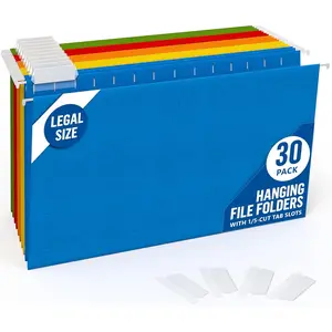 30 Pack Legal Size Hanging File Folders - Colored Hanging Folders with 1/5-Cut Adjustable Tabs, File Hangers with Hooks for Filing Cabinet Organization