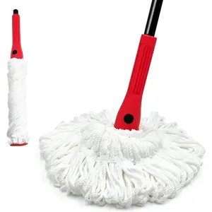 Self Wringing Mop with 2 Washable Heads for Floor Cleaning-Heavy Duty, Upgraded 57.5 in Long Handle Twist Mop for Hardwood, Vinyl, Tile, Marble, Laminate in Home, Office, Kitchen (Red)
