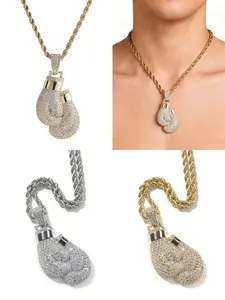 【PANG Jewelry】Personalized Boxing Gloves Pendant with Copper Engraved Zirconia - Creative Hip-Hop Street Trend Brand Necklace