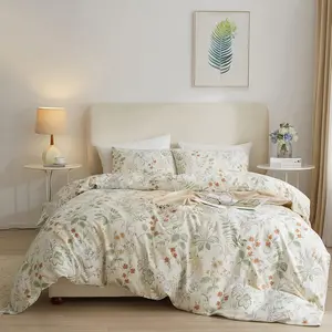 EAVD Fresh Botanical Floral Duvet Cover Full White Soft 100% Cotton Botanical Bedding Set with 2 Pillowcases Vintage Style Floral Full Duvet Cover with Zipper Closure