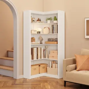 71.8″  Tall Corner Bookshelf Farmhouse L‑Shaped Large Bookcase, 5‑Tier Display Shelf Heavy Duty Bookshelves with Storage