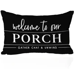 1PC-Welcome to Our Porch" Rustic Farmhouse Pillow Cover, Lumbar Cushion for Outdoor Decor, Home Décor Products, Cushion Cover Decoration for Couch Sofa, Room Decor and Bedroom Decor, Single Sided Printing, No Pillow Core