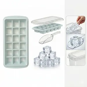 3-in-1 Ice Cube Tray Set with Storage Bin & Scoop  Spill-Proof Lid & Odor-Free - Perfect for Iced Coffee & Cocktails - Aesthetic Kitchen Must-Have