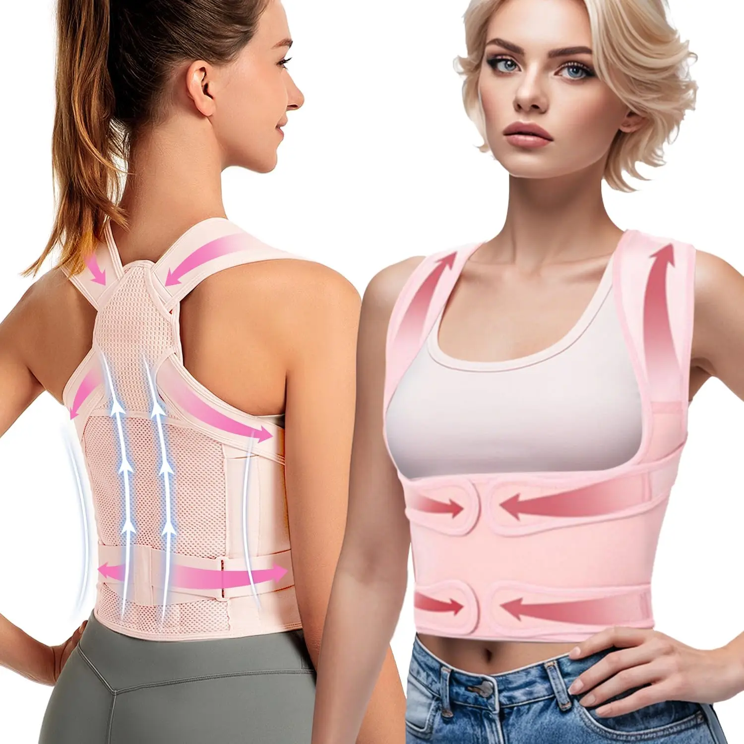 Adjustable Full Back Support Brace - Posture Corrector for Women and Men, Shoulder Straightener for Back Pain Relief, Hunchback Correction