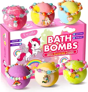 Unicorn Bath Bombs with Surprise Inside for Kids Girls, 6 Kids Bath Bombs with Jewelry Inside, Natural Bubble Bath Set for Skin Moisturizing, Birthday Christmas Easter Gifts for 4 5 6 7 8 Year Old