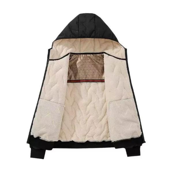 Men's Hooded Winter Cotton Jacket with Fleece Lining Warm Graphene Coat for Seniors Ultrasonic Insulated Outerwear Suitable for Everyday Use Menswear Tops Long Sleeve Casual  Plain casual fleece-lined men outerwear top warm men  Black thick jacket hood co