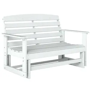 All-Weather Distressed White HDPE Slatted Glider Bench, Heavy-Duty Recycled Plastic Double Rocking Chair Resists Fading for Year-Round Outdoor Use on Patio, Garden, Lawn & Deck