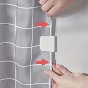 2pcs Shower Curtain Clips - Splash-Proof, Sticky Plastic Design with Grid Pattern for Easy Installation & Stylish Bathroom Decor, Splashproof Accessory |   Modern Accessory |   Smooth Finish, Bathroom Accessories