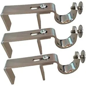 Bracket - No Drill Curtain Rod Bracket Attachment over Blinds (Satin Nickel, Set of 3) white curtains