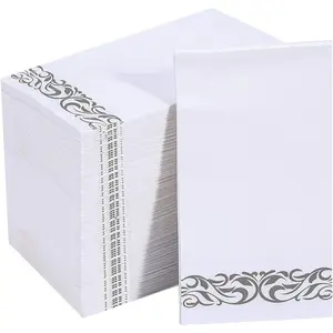 200 Pack Guest Paper Towels Disposable Premium Quality 3-ply Soft Absorbent Party Napkins Wedding Napkins for Kitchen Parties, Dinners or Events(Silver)