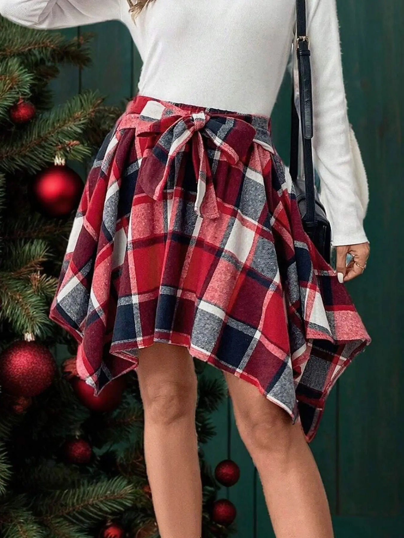 JOYPAY Fashion Plaid Skirt Irregular Fake Two Casual Ladies Skirt Brown Fitted Stylish Design Versatile Wear for Everyday Use Chic Women's Bottoms