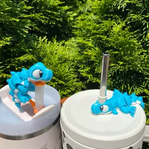 Cartoony T-Rex Articulated Straw Toppers and Charms for Stanley Tumbers & 9.5mm Straws with Durable PLA Design - Stylish, Beverage