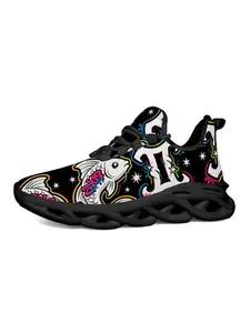 Men's Neon Koi Trendy Sneakers, Street Art Style, Unique Koi Star Print, Fashionable Sole, Bright Night Glow, Hollow Out Cushioning