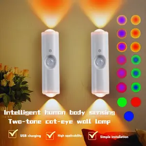 USB Rechargeable LED Motion Sensor Night Light, Nightlight for Bedroom, RGB Gradient Ambiance Lamp, Adjustable Indoor Lighting, Wall Mount, Home Illumination