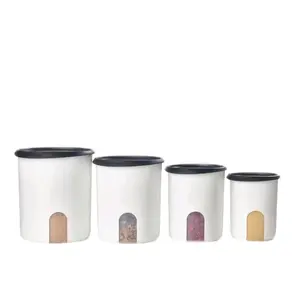 One Touch Canister Reminder Set - 4-Piece White Storage Containers with Clear Window for Easy Monitoring