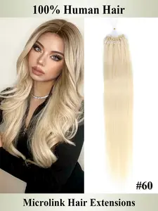 30g  #60 Blonde  Microloop Beads Hair Extensions In Nano Ring Links Human Hair, 9 Colors Natural Straight Hair for Women, 30.48-60.96 cm, Add Volume&Length, Blonde Brown Black European Hair, 50 Strands/pack Micro Beads Link Hair Extension