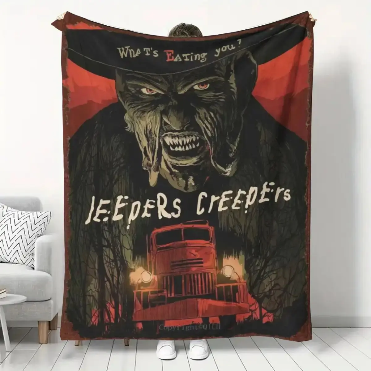 Jeepers Creepers Horror Movie Theme Print Flannel Throw Blanket - Decorative Sofa Blanket, Cozy, Soft, Warm, Breathable, Wrinkle Resistant, Durable, Retro, Multi-Size, All Seasons, Machine Washable, Ideal for Sofa, Travel (for Jeepers Creepers Fans)