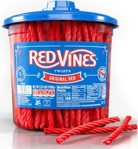 Red Vines Licorice Candy Original Red Flavor Soft Chewy Twists 3.5 Lb Jar Traditional American Licorice Company Bonbon