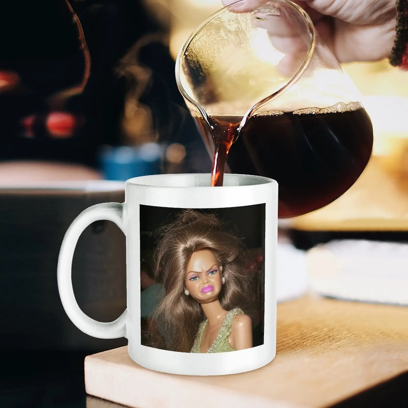 Funny Reaction Face Mug, Vintage Doll Expression Coffee Cup, Unique Gift Mug, Humorous Home Office Drinkware