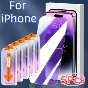 5-Pack Anti-Blue Light Tempered Glass Screen Protector for iPhone 17 16 15 14 13 12 11 Pro Max, Smartphone, Full Coverage, 9h Hardness, Bubble-Free