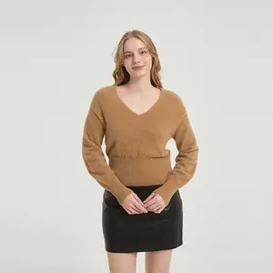 Women's Fuzzy Pullover Sweater - A New Day Camel M