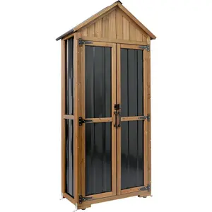 Wood & Metal Outdoor Storage Cabinet with Waterproof Roof, Garden Tool Shed with 6 T-Hinge, 4 Reinforced feet with metal brackets and 6 Adjustable feet, 3 Removable Shelves,Magnetic door13.2x 31x 67IN
