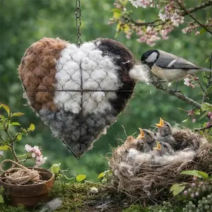 Handmade Alpaca Fiber Bird Nest Heart, Reusable Cozy Bird Nesting Material Holder, Garden Yard Outdoor Bird Shelter for Bird Lovers