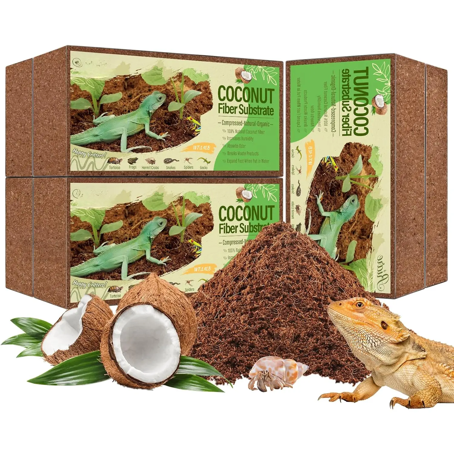 6 Pack  Coconut Fiber Substrate for Reptile-  Compressed Coconut Husk Terrarium Bedding for Reptile, Tortoise, Frogs, Snakes Hermit Crabs, Burrowing Animals