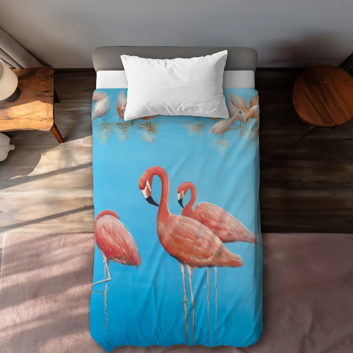 360 Stand Breathable Duvet Set, C1DCTSW06U39QW Twin Size Duvet Cover with Pink Flamingo Print, Begin Home Decor Animal-Themed Bedding