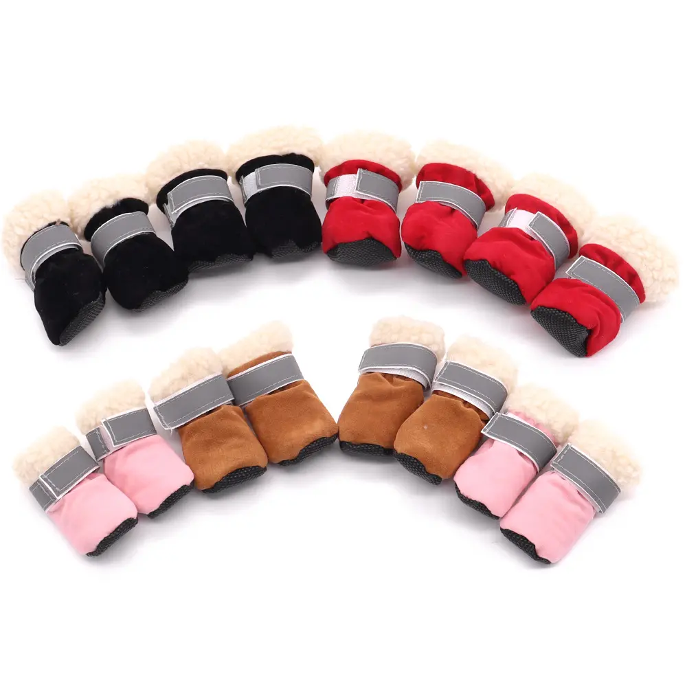 1 Set (4 Pcs) Stay-On Two-Tone Pet Snow Boots, Fleece-Lined Soft-Sole Non-Slip, Winter Outdoor Hiking Paw Covers for Small/Medium Dogs & Cats, Kitten Shoes