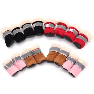 1 Set (4 Pcs) Stay-On Two-Tone Pet Snow Boots, Fleece-Lined Soft-Sole Non-Slip, Winter Outdoor Hiking Paw Covers for Small/Medium Dogs & Cats, Kitten Shoes