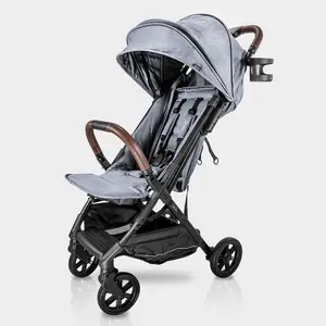 Strolee Destination- Lightweight Travel Friendly Stroller Single Handed Fold, 3 Point Magnetic Buckle & No Re-Thread Harness, 3 Months- 60 Lb Plush Seat, Parent Cup Holder, Peakaboo Window, Expandable Canopy & Overhead Bin Approved