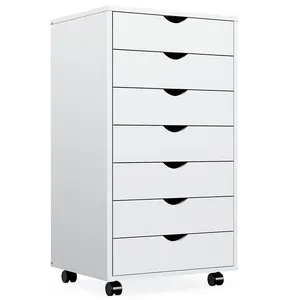 7 Drawer Chest - Storage Cabinets Dressers Wood Dresser Cabinet with Wheels Mobile Organizer Drawers for Office, Bedroom, Home