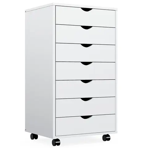 Sweetcrispy 7-Drawer Wooden Chest of Drawers - Compact 18.74" L Clothing Storage Cabinet with 2 Brake Wheels, Rolls with Brakes, Bedroom Dresser, Home Office Organizer, Decor-Friendly Top