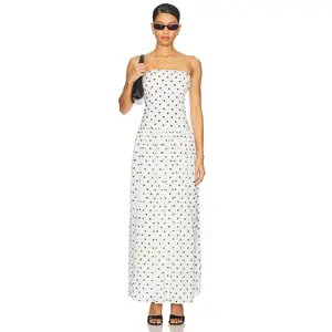 MORE TO COME Celsee Strapless Maxi Dress in White & Black Dot