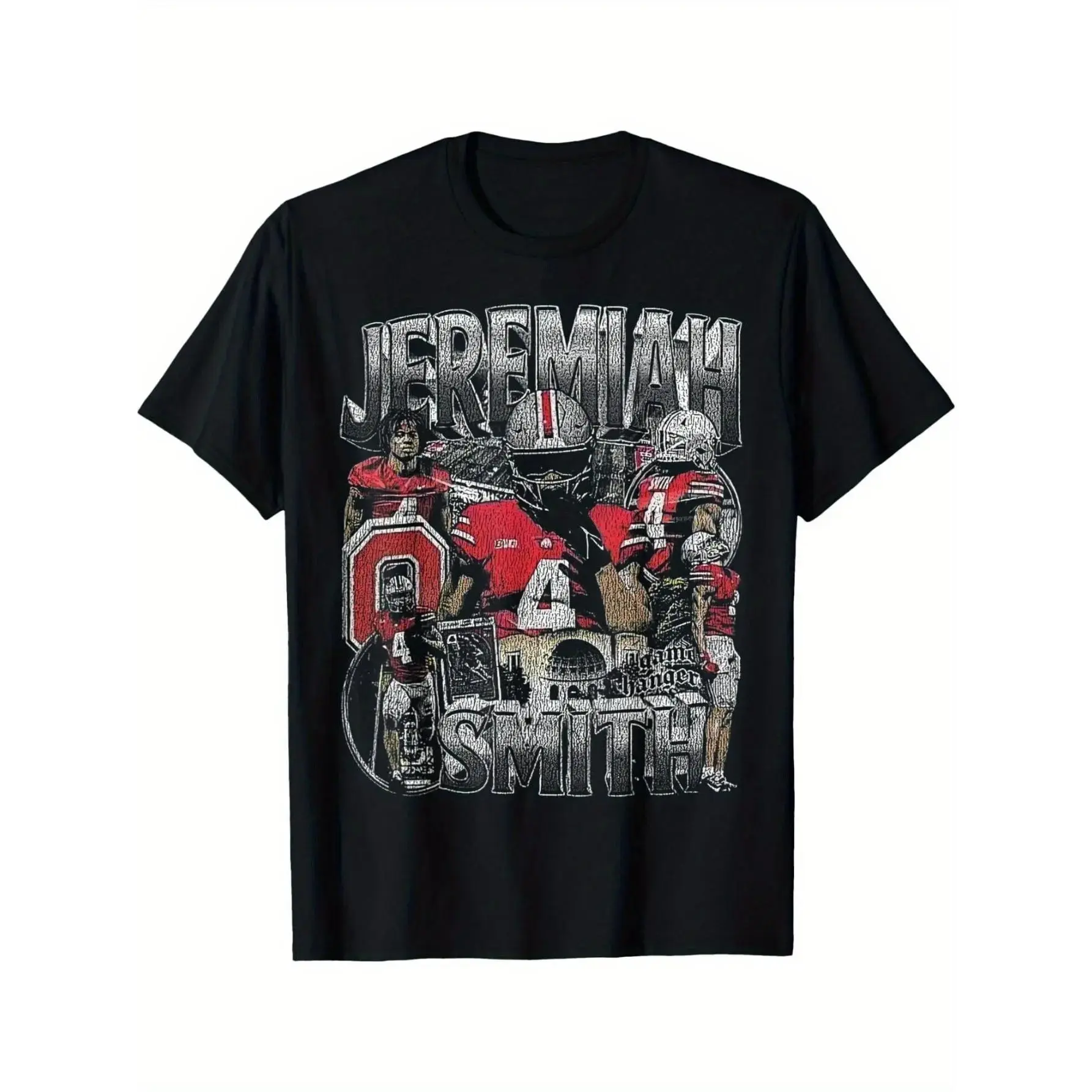 'Vintage Jeremiah Tee Graphic Smith 90's Retro T-Shirt - Black Distressed Football Jersey Design with Bold Lettering & Player Numbers, Unisex Cotton Shirt, Machine Washable All-Season Casual Wear, Sports Fan Apparel workout