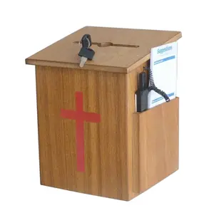 Wood Church Collection Fundraising Boxwith Cross  Donation Charity Box with Gold Cross Christian Church Tithes & Offering Prayer Box 7.5"W x 7.5"H x 9-7/8" D Wallmount or Tabletop 15203 15203