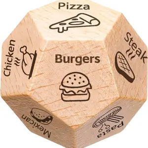 Date Night Food Dice for Couples - Wooden Decision Dice with 12 Food Choices - Perfect for Valentine's Day, Anniversary, Christmas, and Birthday Gifts - Funny and Durable Gift for Him and Her