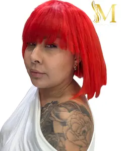 Cassie Vibrant Red Human Hair Bob Wig with Bangs | Dyeable 3-Year Longevity Glueless Fringe Bob