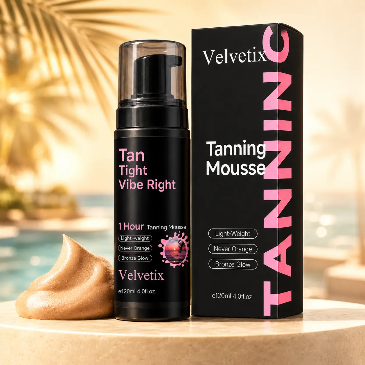 Velvetix Self Tanning Mousse | DHA Sunless Bronzing Foam for Natural-Looking Glow | Easy-Blend Lightweight Formula | 4.0 Fl Oz