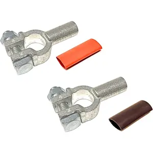 2/0 Gauge 1 Pair Positive and Negative (+/-) Pure Copper Top Post Battery Cable Ends Terminal Connectors + Dual Wall Adhesive Heat Shrink Tubing - by WindyNation