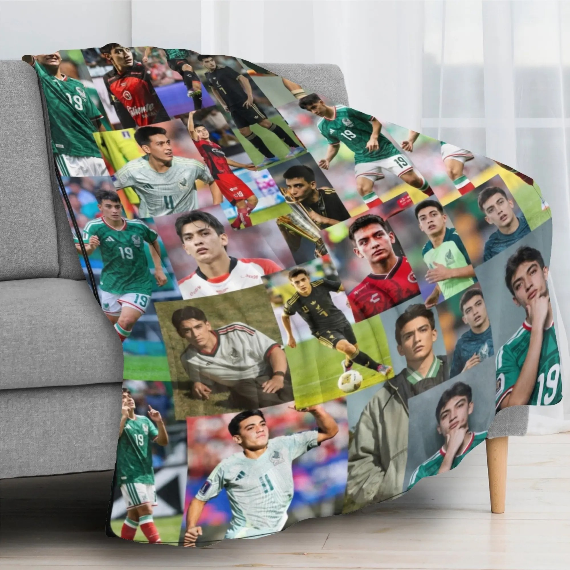 Gilberto Mora Mexico Photo Collage Print Flannel Blanket Sports Jersey Graphic Design Cozy Soft Throw For Bed Sofa Adults Game Room Aesthetic Room Styling Fan Merchandise Unique Holiday Gift