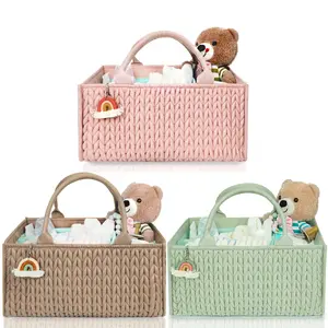 Miss Fong × MOMINSIDE Diaper Caddy Organizer, Portable Baby Basket for Nursery Storage Changing Table Dresser Car, Home Organizer Basket, Easter Basket Gift Ideas, Baby Shower Gift, Infant Newborn Baby Stuff Clearance