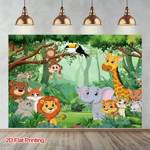 2D flat surface, 1 piece. 2D flat surface printed jungle animal photography background fabric, made of polyester fabric. Suitable for home, garden, photo studios, and very suitable for beach style and outdoor shooting props.